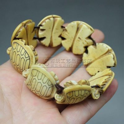 精雕精美骨雕长寿乌龟挂件把件手链 复古工艺品的独特魅力